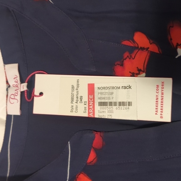 Parker Womens Silk Violet Dress XS Red White Blue Floral Flutter Sleeve Shift - Picture 3 of 9